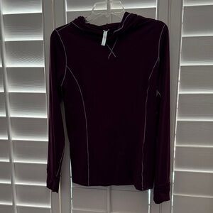 Fabletics Deep Plum Long Sleeve Hooded Active Top